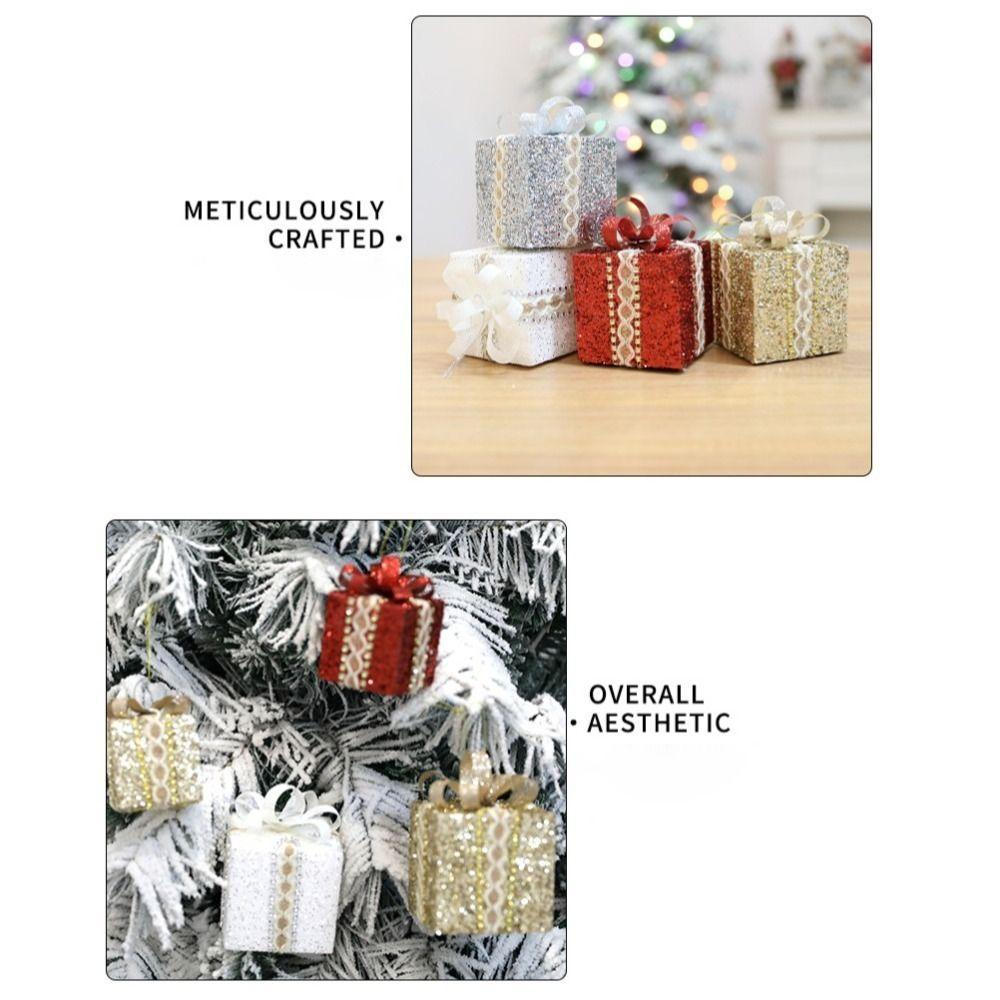 Lace Gift Box Christmas Tree Ornament Plastic DIY Crafts Painted Christmas Gifts Boxes Pendant Hanging Ornament New Year