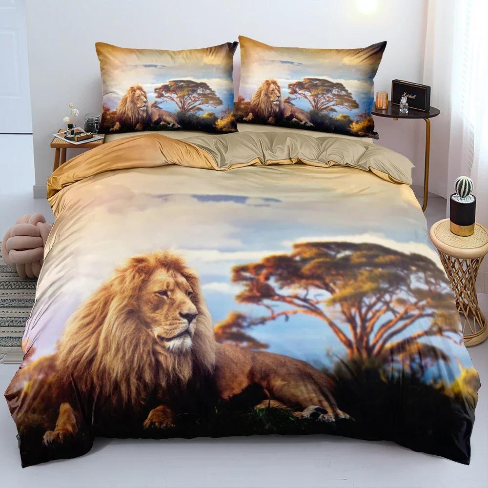 Three-Piece 3D Digital Printing Black Lion Quilt Cover