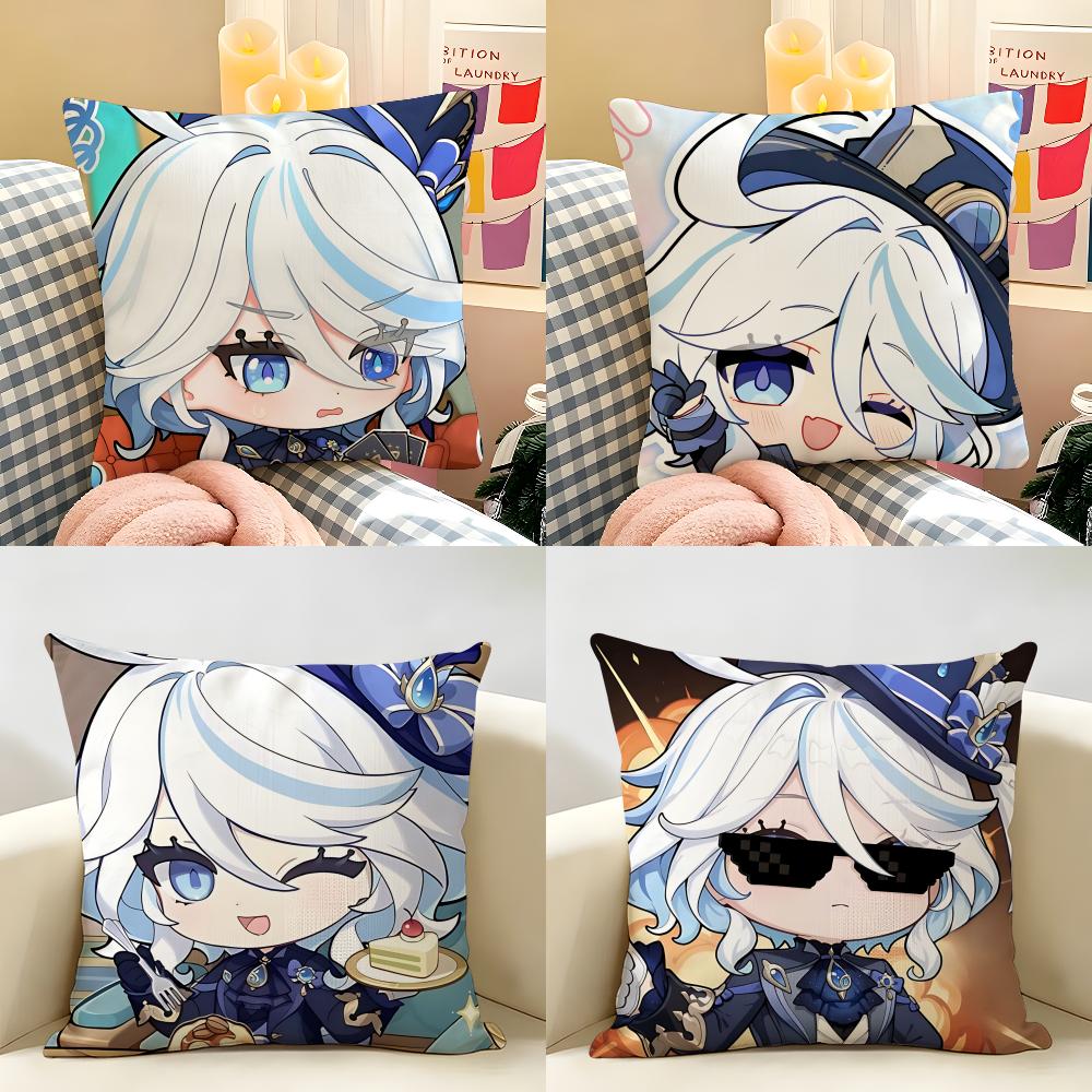 Furina Cute Genshin Impact Cushion Cover Natural Linen Organic Fabric DoubleSided Printing Room Sofa Decor Pillow Case