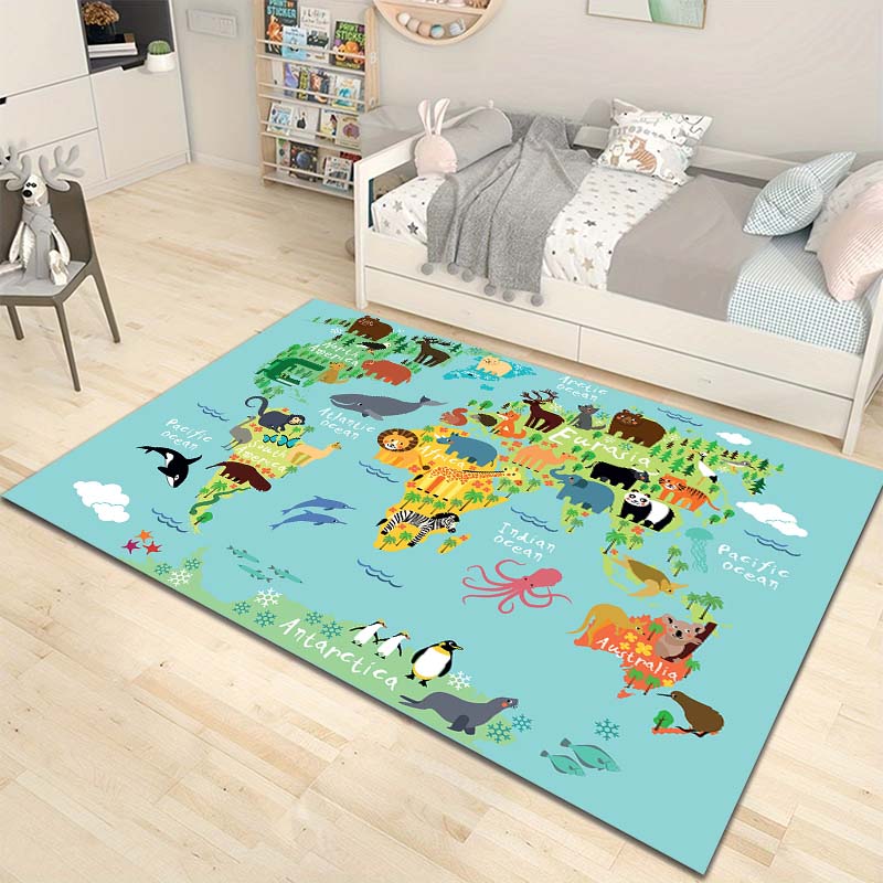 Cartoon World Map Pattern Floor Rug Carpets for Living Room Bedroom Bedside Bathroom Floor Mat Area Rug Kids Room Decor Gift
