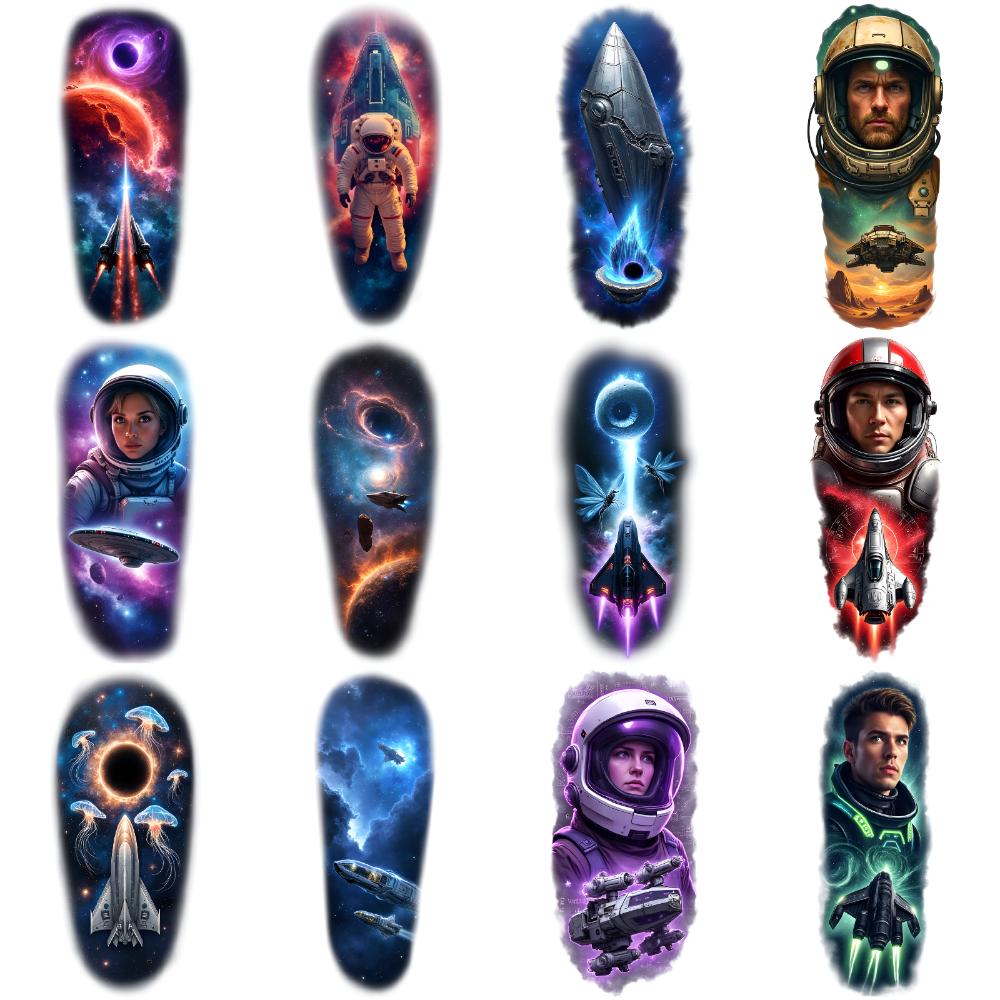 12 шт. Временные татуировки Реалистичные временные татуировки Галактика Туманность Космический корабль Для мужчин Женщин Спина