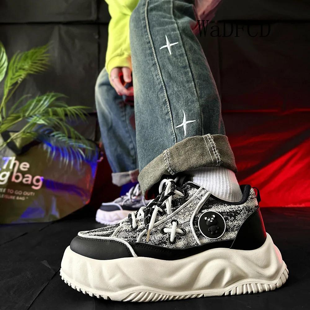 Klobige Sneaker Herren Designer Aufgelöste Sohle Board Schuhe Mode Lässig Leder Stoff Höhe Erhöht Flache Plateau Sportschuhe