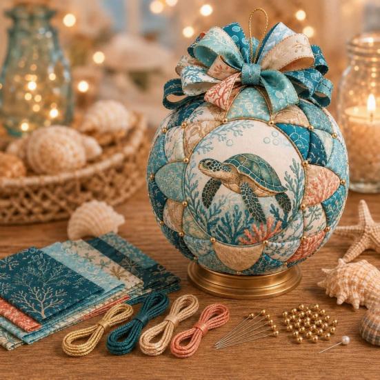 Therapeutic Assembly Activity Ocean Treasures DIY Patchwork Ball Ornament Kit, Nautical Dolphin Fabric Craft Making Natural Material Set,
