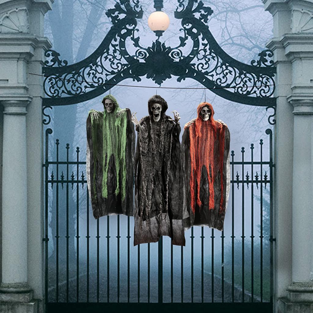 Joyfy 3 Pack Halloween Hanging Ghosts Scary Skeleton Ghosts Grim Reapers for Halloween Indoor Outdoor Yard Decorations
