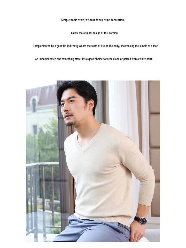 Herren Übergröße Uni V-Ausschnitt Pullover - Herbst/Winter Business Strickpullover