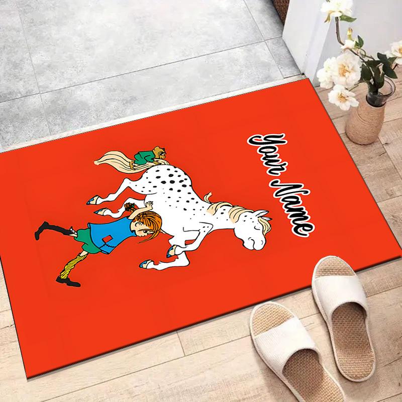 Custom Pippi Longstocking Mat Personalized Name, Polyester Washable Indoor Entryway Rug, Gift for Christmas, Easter, Thanksgiving Day