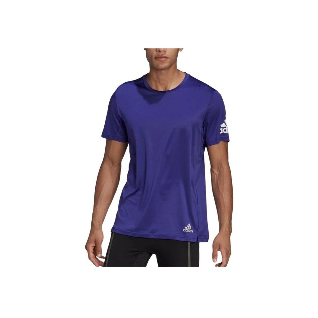 Adidas Logo Print Solid Color Crew Neck T-Shirt Men Tops Purple HB7482
