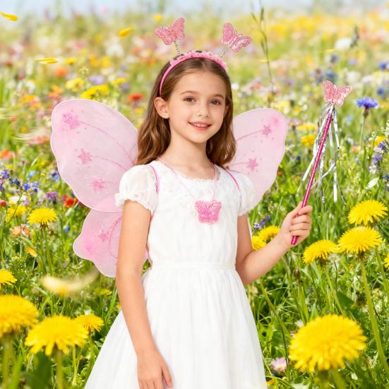 Yousheng 1 Set Girls Butterfly Wings Kids Foldable Butterfly Fairy Wings Hairband And Wand Fairy Costume Props for Halloween Parties Cosplay Photo