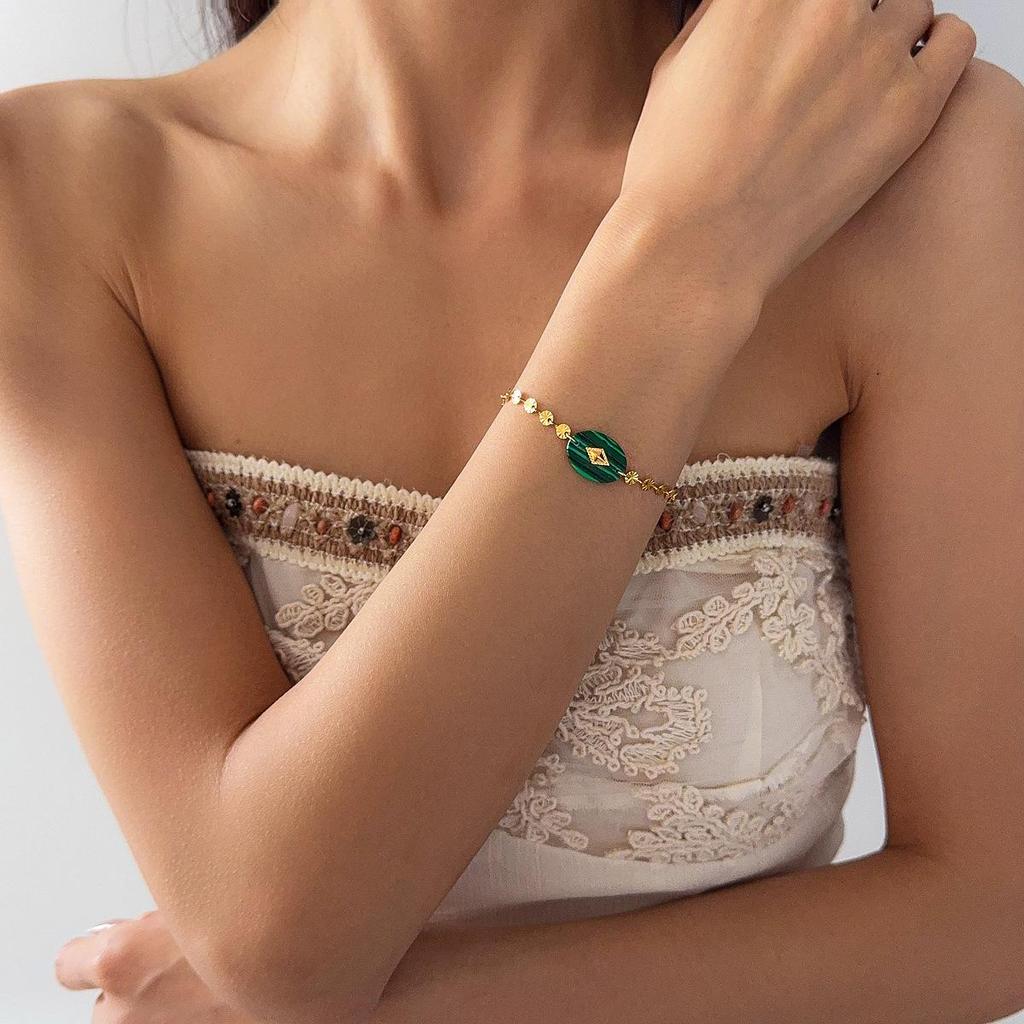 Elegant Malachite Stainless Steel Pendant Bracelet - Unique Luxury Design for Women