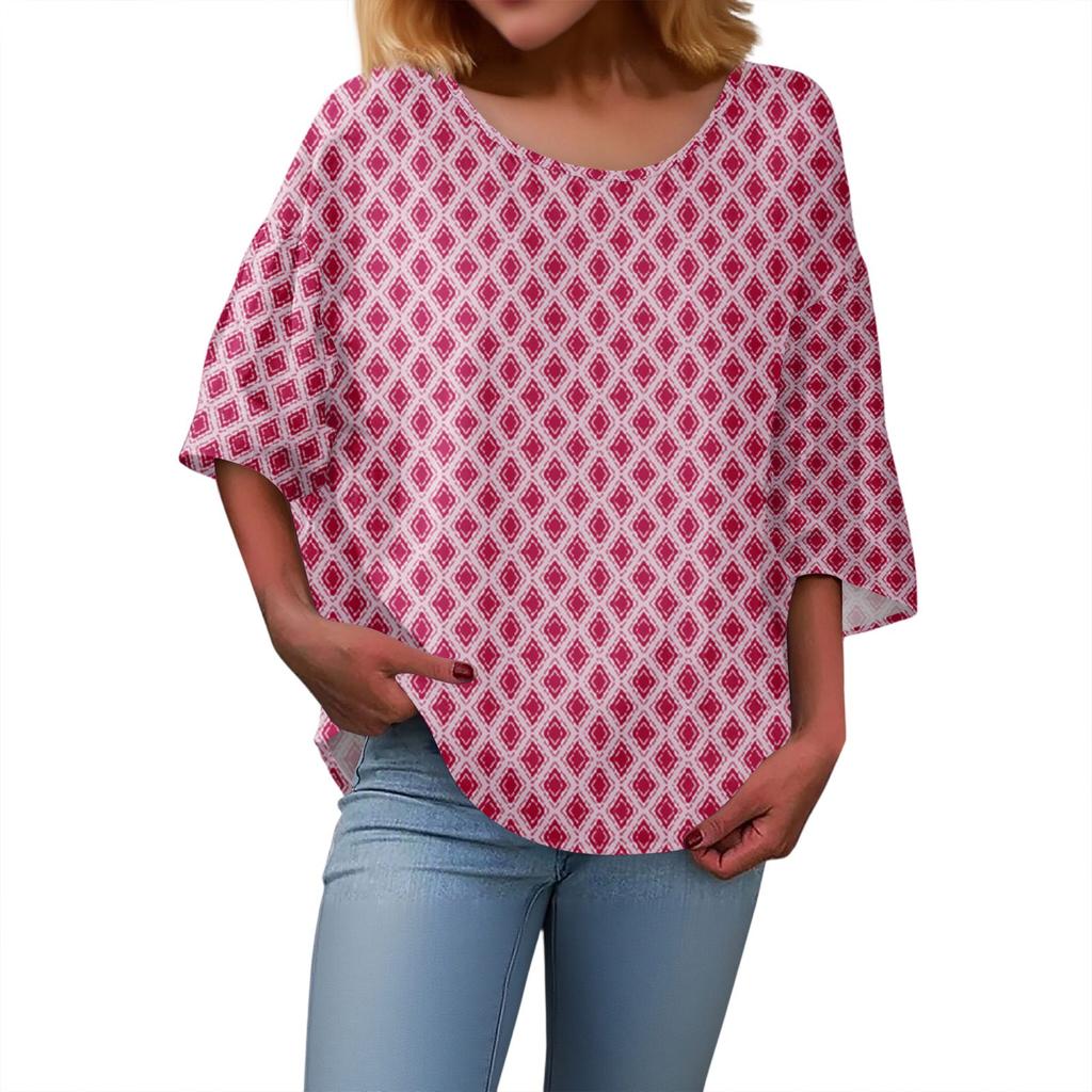 Summer Tops For Women Cute O Neck 3/4 Sleeve Blouses Floral Print Top Casual Shirts
