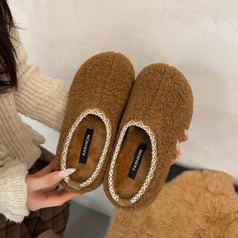 Vintage Thick Sole Women Fleece-lined Mules Slippers Concise Height Increase Dress Slides Ladies Outdoor Cover Toe Slip On Shoes 35 коричневый 4770₽