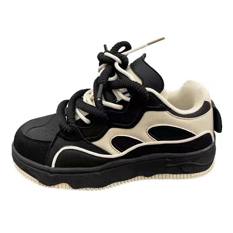 New Men's Sneakers Couple's Thick Bottom Lightweight Breathable Running Shoes Women's Black Retro Casual Skateboarding Shoes