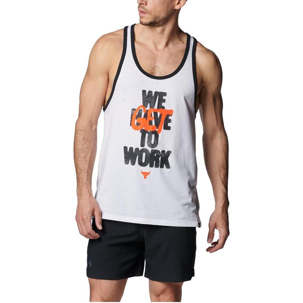 Under Armour Project Rock Get To Work Letter Print Loose Fit Sleeveless Tank Top Men Tops White 1383299-100