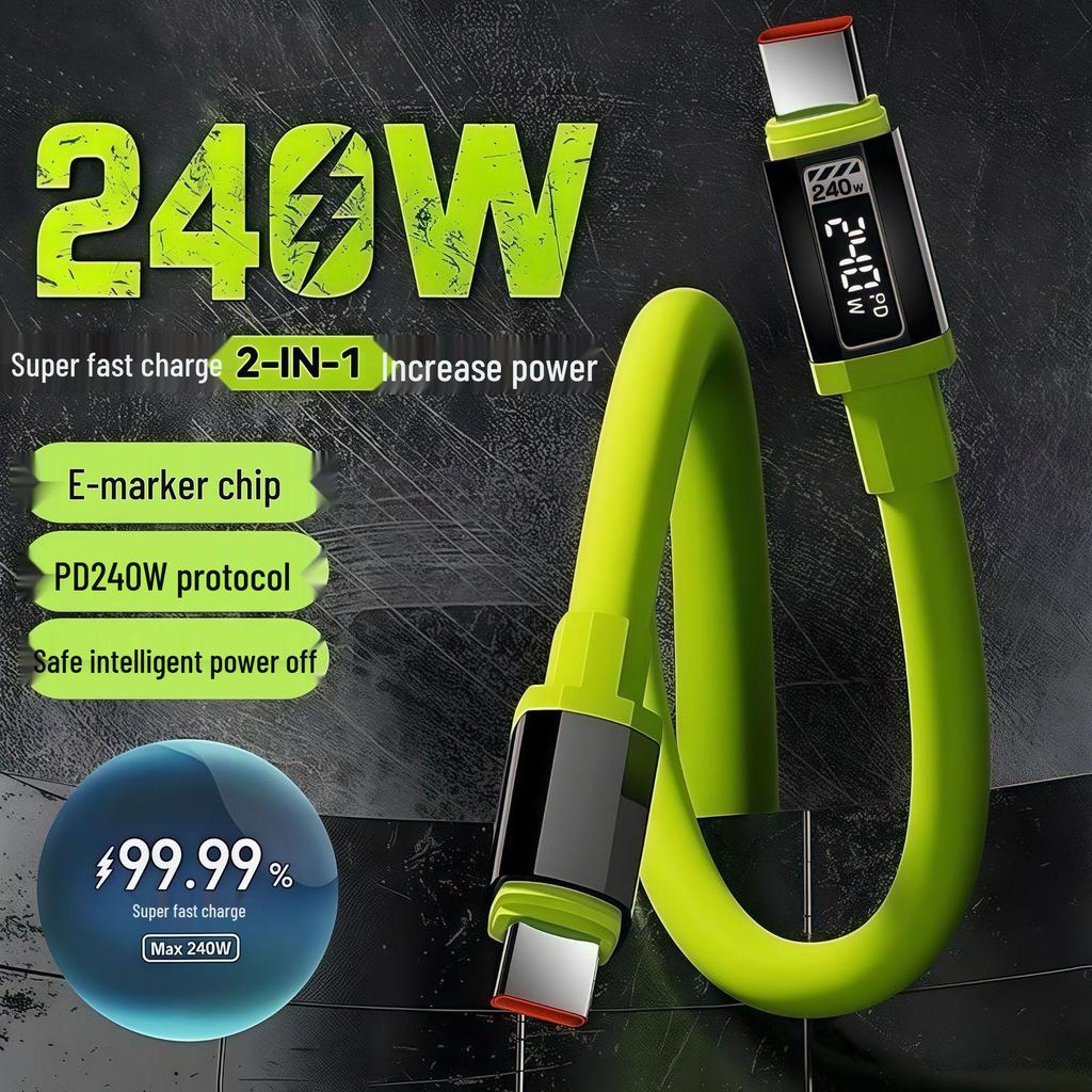 240W Dual Type-C Silicone Fast Charging Cable for Mobile Phones & Tablets, 6A Digital
