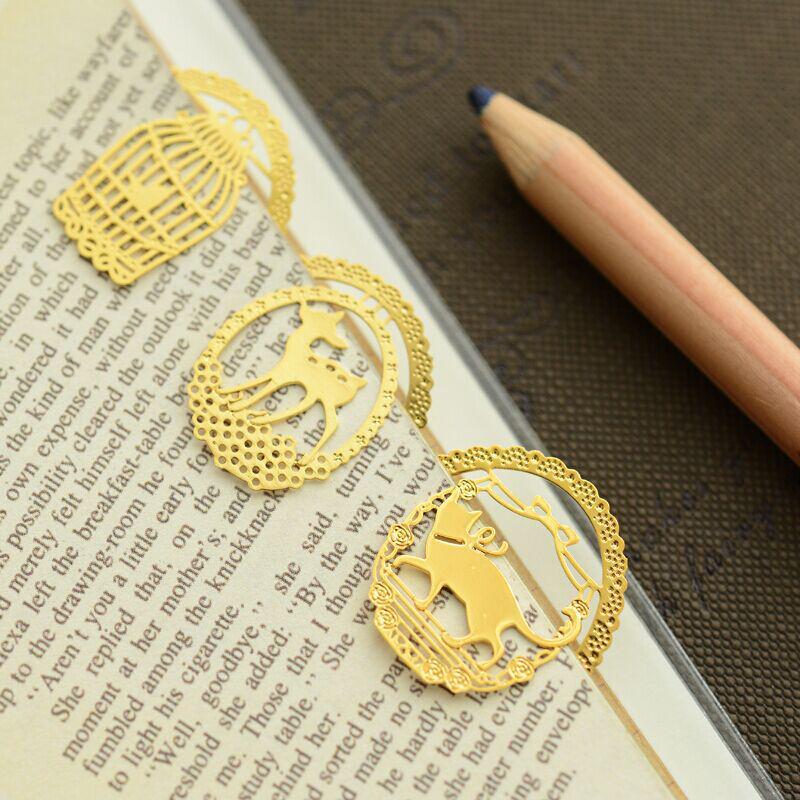 1PC Vintage Metal Lace Bookmark Heart Key Cat Deer Shape Paper Clips Aesthetic Novelty Page Holder Clip For Diaries And Books