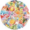 50-Piece Transparent Cartoon Watercolor Summer Sticker Pack - Waterproof Clear PET Decor for Hand Accounts, Guitars & Notebooks