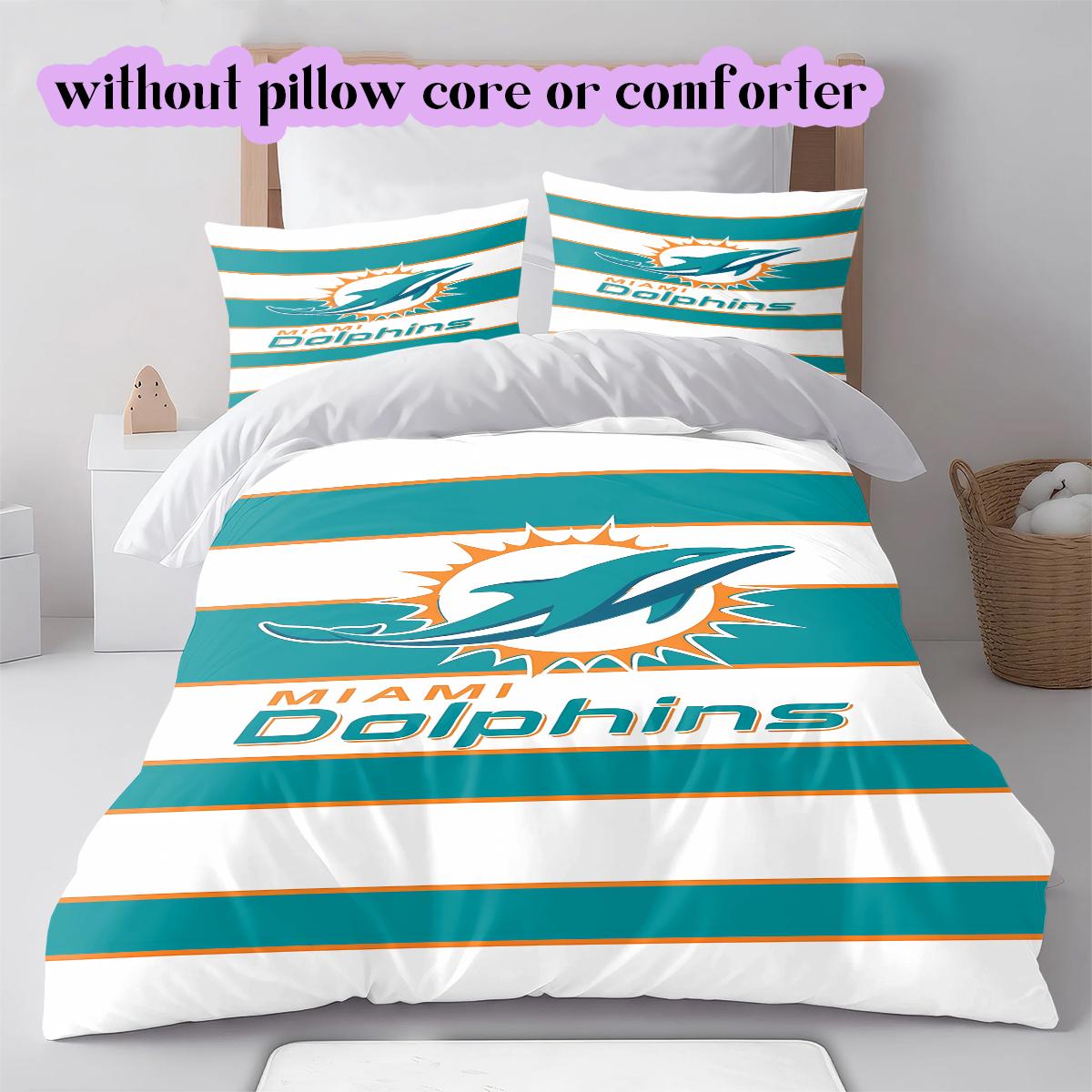 Miami Dolphins Muster Bettwäsche Steppdecke Set Bettbezug Kissenbezug Heimdekoration Geburtstagsgeschenk (1 Bettbezug + 2 Kissenbezüge, ohne Füllung) 135x200cm