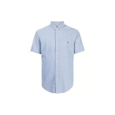 Polo SS22 Logo Embroidered Oxford Short Sleeve Shirt Men Shirts Blue 710787736-001