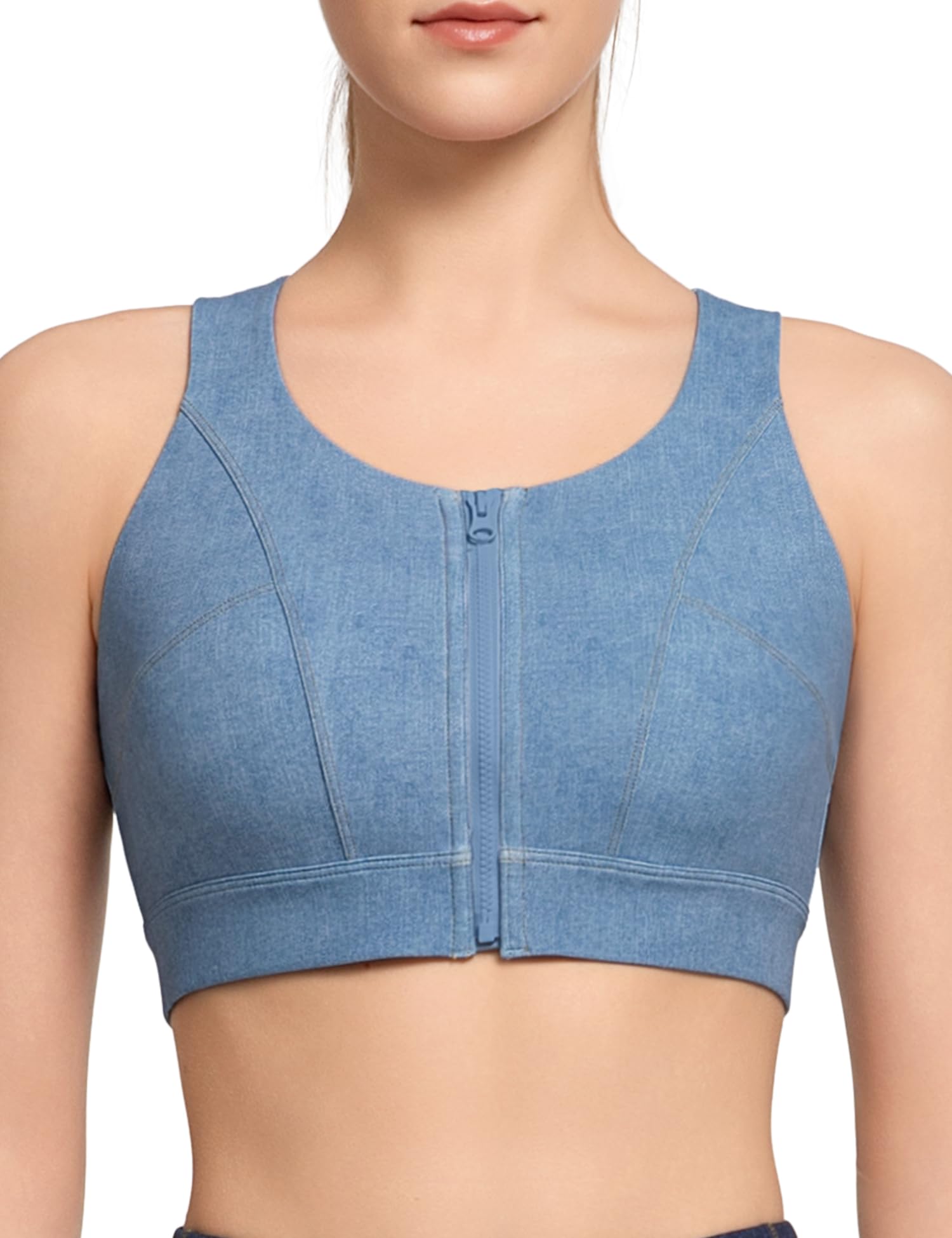 

Yvette Sports High Plus Denim No Integrated Sports Size Blue Women s Bra, No-Slip, Front-Opening, Support, Size, Print, Wire, Cup, Sweat-Wicking,