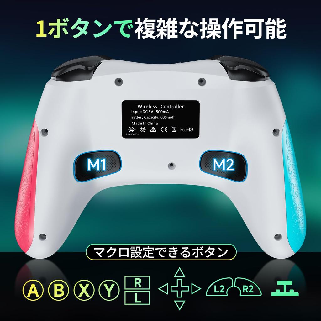Switch Turbo 20 Stunden Kontinuierlich 1000mAh Makro Rückseite RGB Bluetooth Drahtlos Gyro HD Pro Kompatibel mit und Inklusive Japanischer Bedienungsanleitung