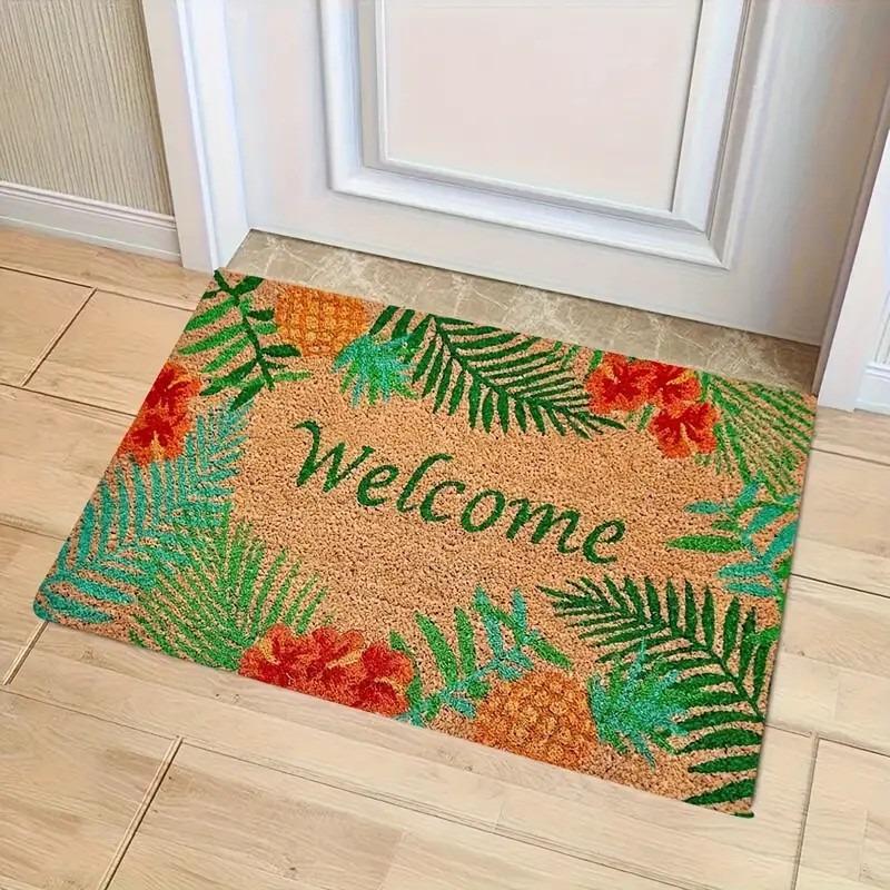 Tropical Style Door Mat With Palm Tree Cactus Pineapple Floral Patterns, Soft Decorative Entryway Rug For Home Indoor Outdoor
