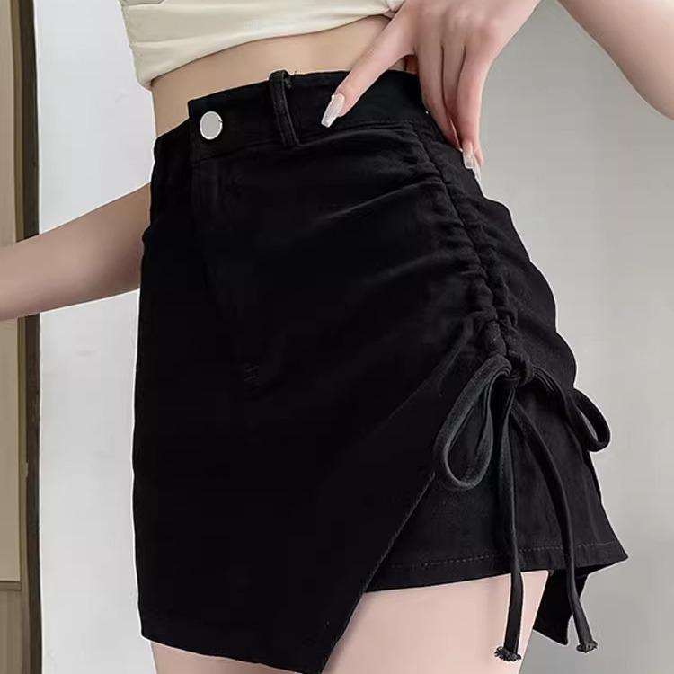 

2025 Black Summer Women s High Waist Ruched A-Line Irregular Mini Skirt Bodycon Trendy Style L чорний