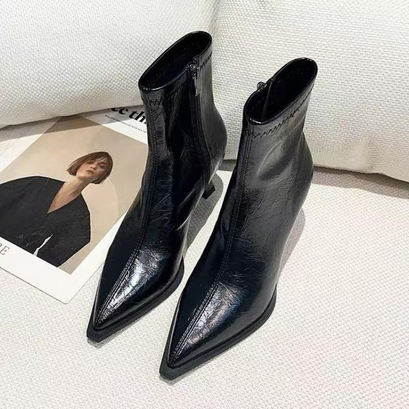 Розкішні жіночі черевики на щиколотці на високих підборах із загостреним носком, модне взуття, сексуальні елегантні жіночі туфлі-човники 2025 Зима Дизайнерські ботильйони для жінок