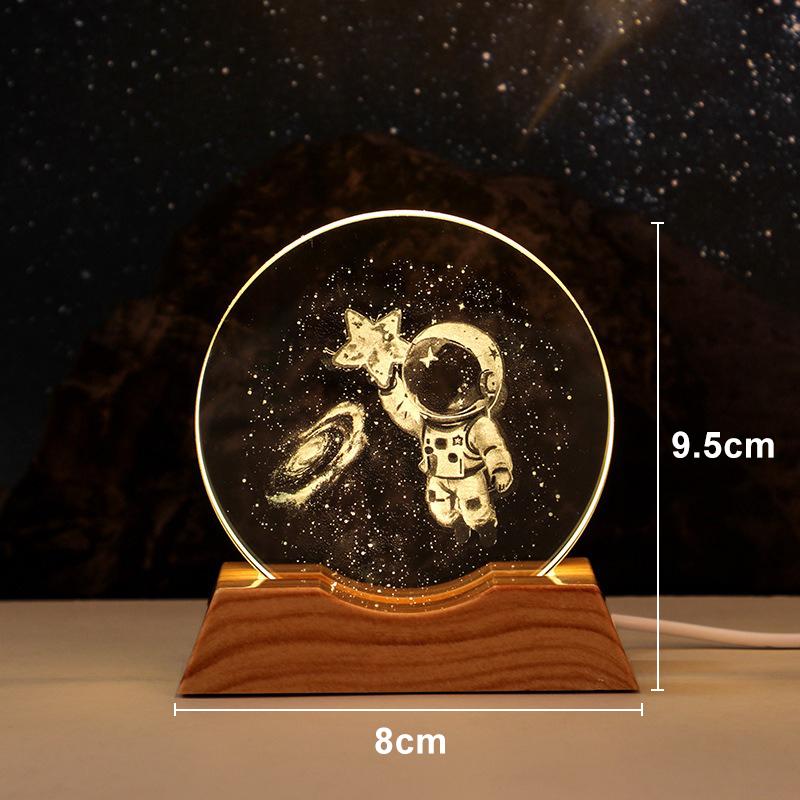 LED Light Base Crystal Ornament Decorations Astronaut Jellyfish USB Plug Warmlight Desk Lamp Present for Christmas and Birthday