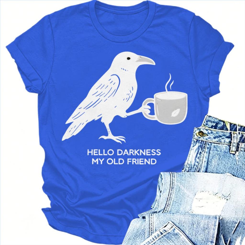 Hallo Dunkelheit Mein Alter Freund Krähe Rabe Kaffee Dunkler Humor Gothic Grafik T-Shirt Kurzarm Unisex Unisex T-Shirts