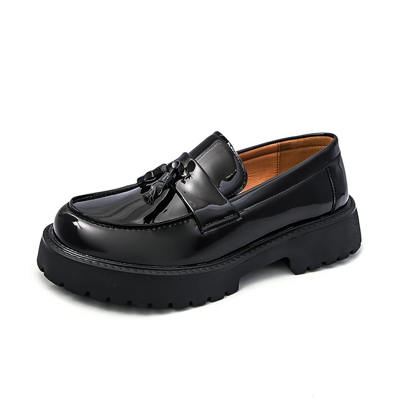 2026 New Thick-soled Height-increasing Fringed Big-head Leather Shoes Casual Loafers for Young Men British Trendy Bean Shoes