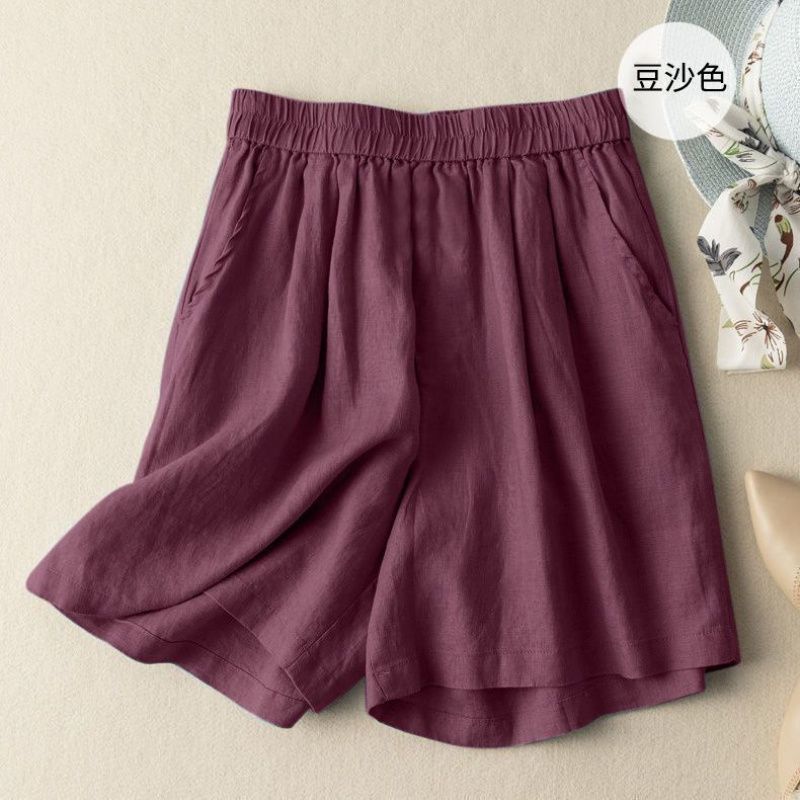 High Waist Wide Leg Cotton Linen Pants Women Summer Loose Thin Short Shorts Artistic Retro Casual Mid-Length Outdoor Wear