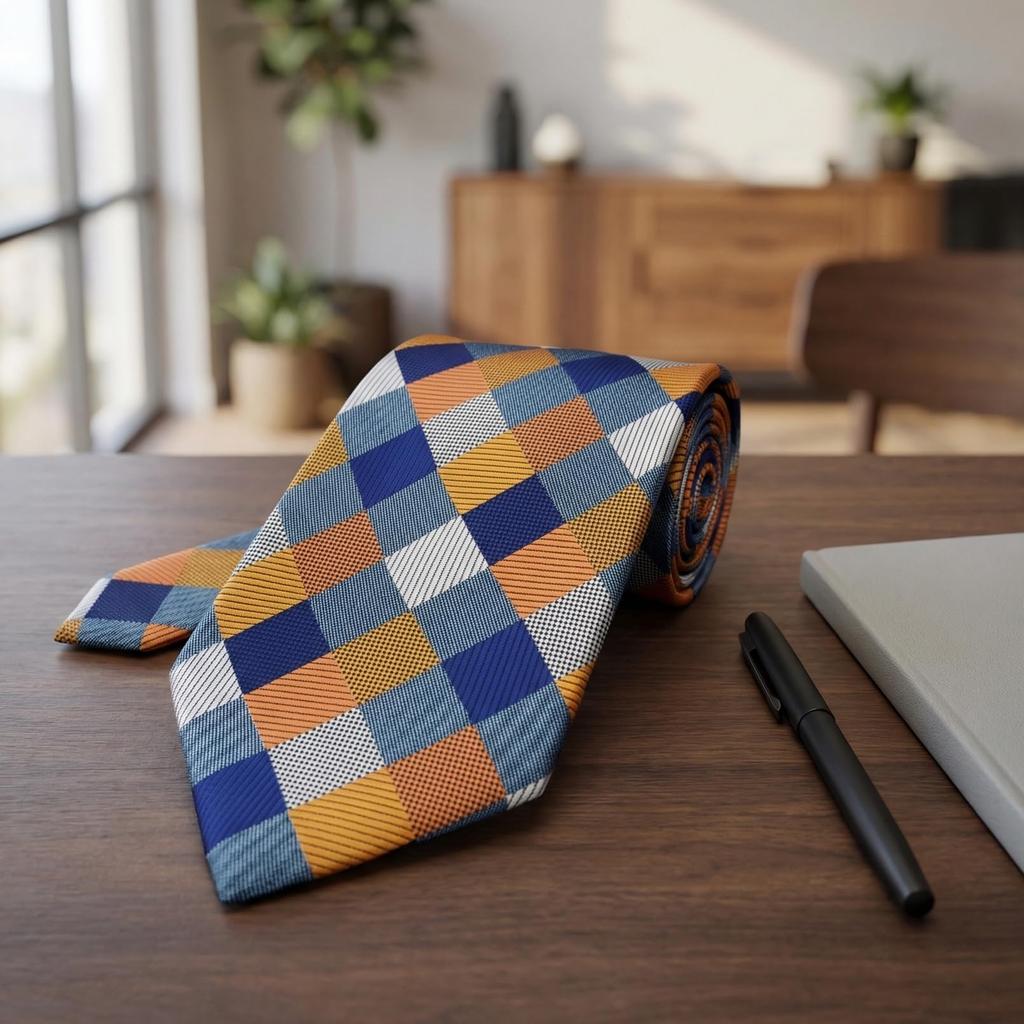 SHLAX&WING Floral Check Tie for Men, Wedding, Check Pattern, 147cm