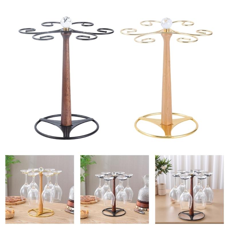 Inverted Glassware Organizers With Rustproof Coating Wooden Metal Wine Glass Rack Compacts Kitchen Space Management