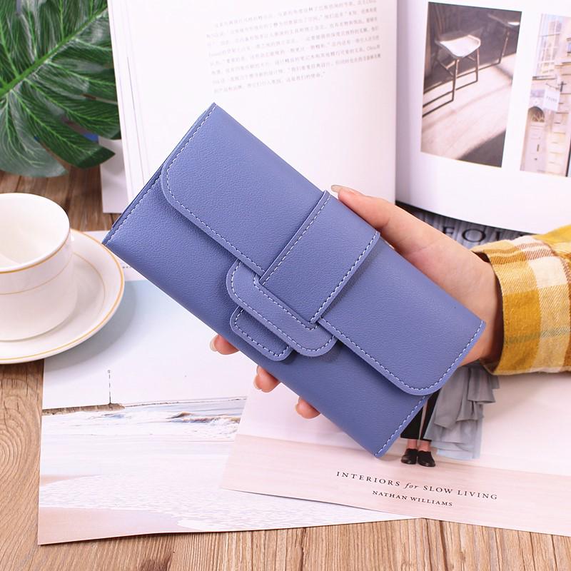 Women's Korean Style Long Tri-Fold Wallet with Coin Pocket and Snap Closure