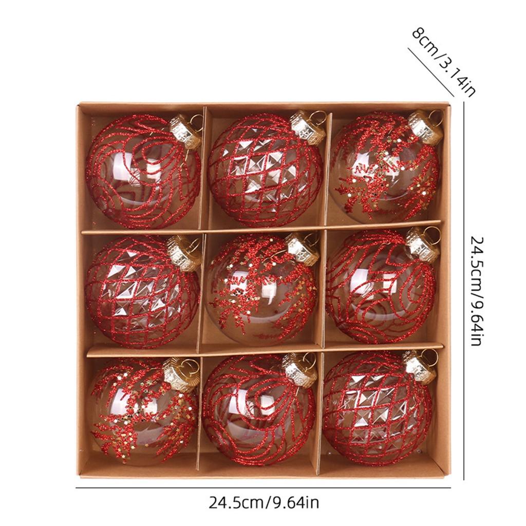 9Pcs 8cm Wine Red Christmas Ball Ornaments Dark Green White Christmas Tree Party Decoration New Christmas Spheres Pendant