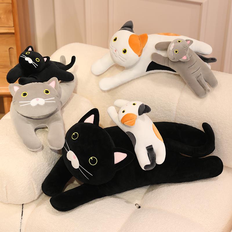 30/50/70cm Lying Cat Plush Throw Pillow Cute Black CatGrey Cat Pillow Sofa Cushion Leg Pillow Sleep Companion Gift
