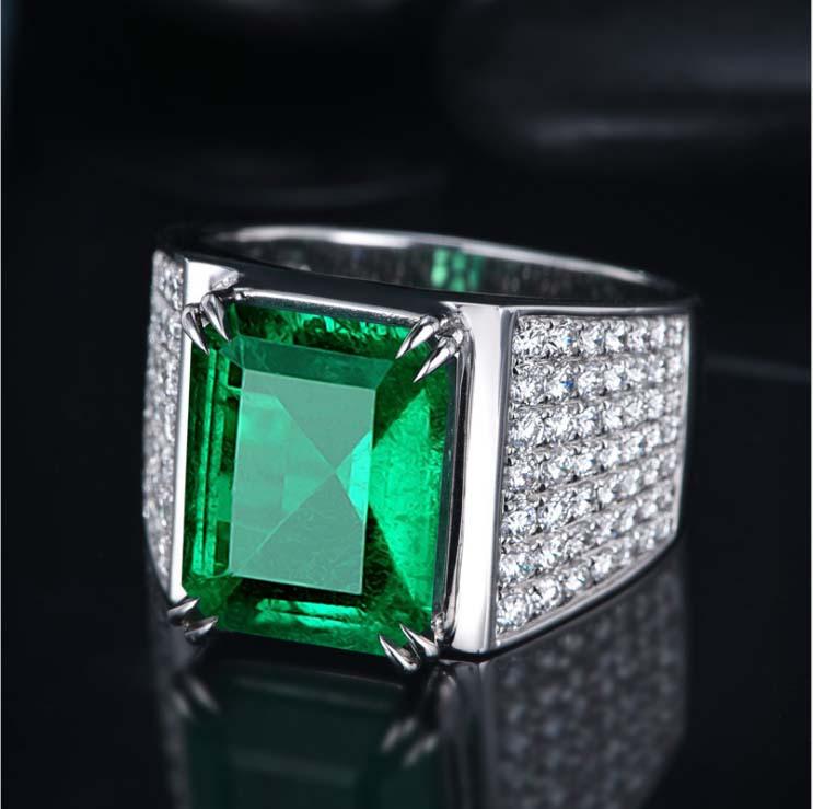 8-Carat Men's Emerald-Style Open Ring with 18k Gold and Imitation Diamonds