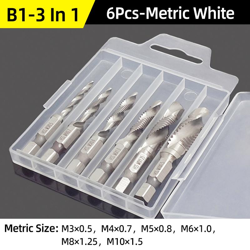 Compound Screw Tap Bit Set M3/4/5/6/8/10 Hex Spiral Tap Countersink Drill Reamer Titanium Soft Metal Tapping Chamfering Tools