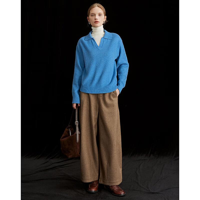 Women's French Textured Lapel 100% Wool Sweater