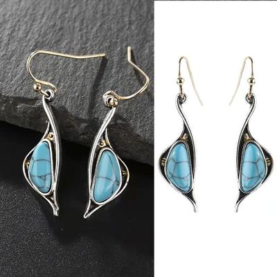 1 Pair Piercing Compact Lady Earrings Blue Turquoise Irregular Hook Dangle Earrings Jewelry Accessories