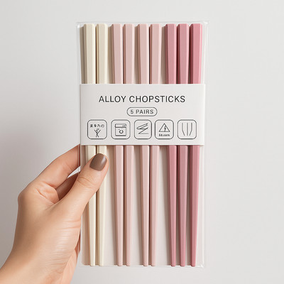 Alloy Chopsticks Macaron Hexagonal Small Fresh Morandi Serving Chopsticks for One Person A Household Tableware Chopsticks