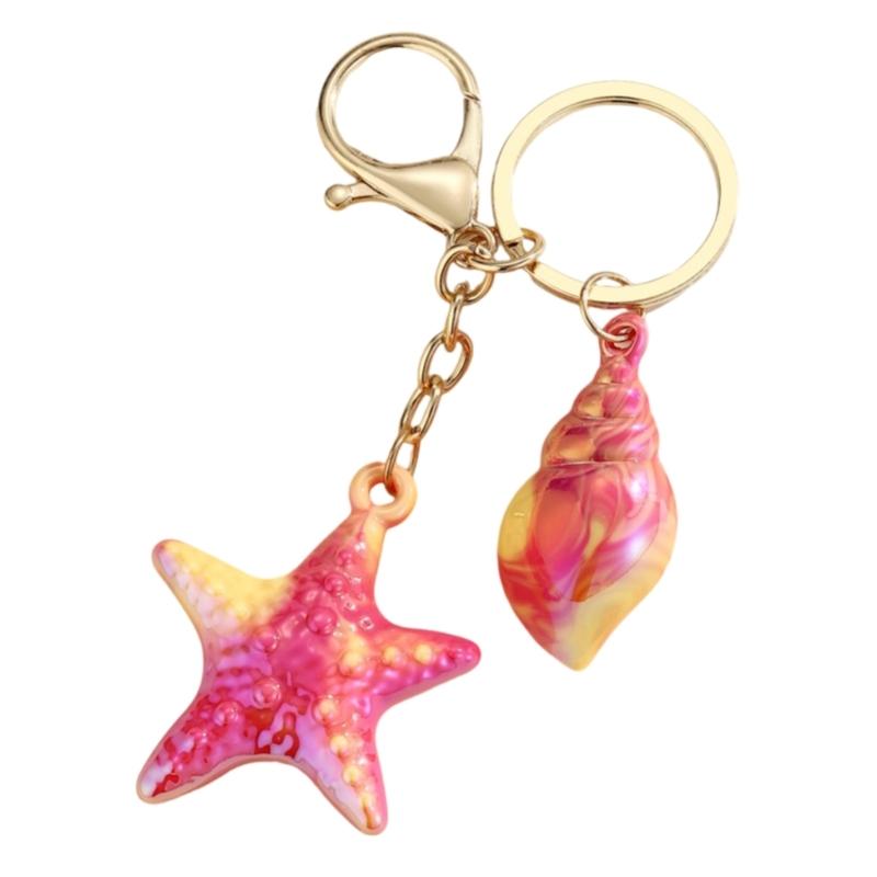 Unique Acrylic Shell Keychain Simulation Conch Starfish Pendant Key Ring Handmade Bag Accessory for Women and Girls