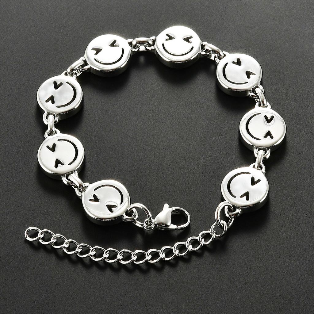 Cute Stainless Steel Funny Smile Face Bracelet Link Hand Chain for Women Men Emoji Charms Wrist Wristband Anklets Metal Jewelry