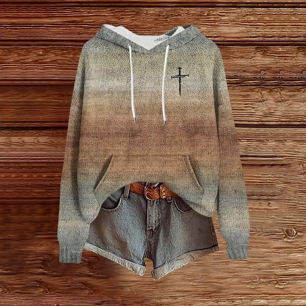 Women's Fashion Casual Long Sleeve Solid Color Hooded Sweatshirt Tops