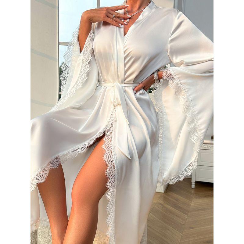 European and American Pajamas Women Lace Long sleeve Nightgown Bathrobe Homewear Women Sexy Lace Dress