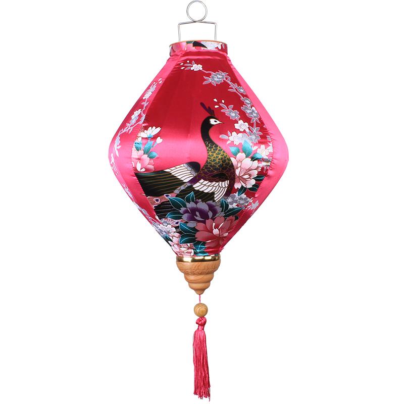 12/14Inch Chinese Traditional Style Silk Lantern Retro Peacock Pattern Hanging Lantern Vietnam Japan Spring Festival Party Decor