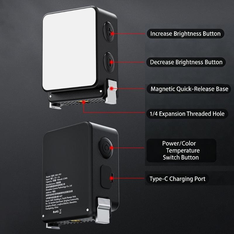 Action6 Magnetic Fill Light With Type C Port 1/4 Hole For Action 6 Camera Outdoor Photography Low Light Shoot Light