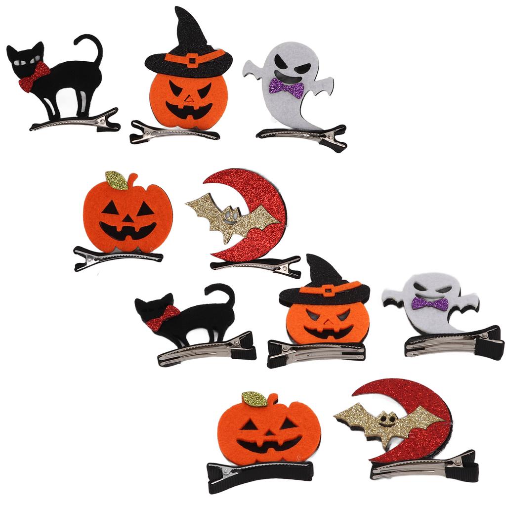 10 st Söta Hårspännen Fladdermöss Katter Pumpor Spöken Halloween-spännen för Fest Scenföreställningar