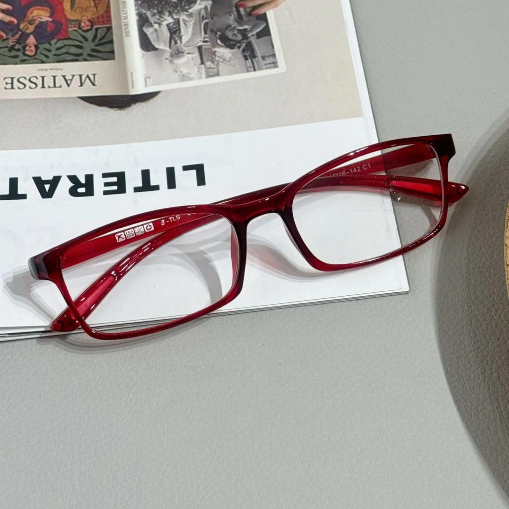 Y2K Women Retro Square Glasses Red black Frame Glass Eyewear Decorative Computer Anti-blue Daily Eyeglasses Narrow Frame Glasses