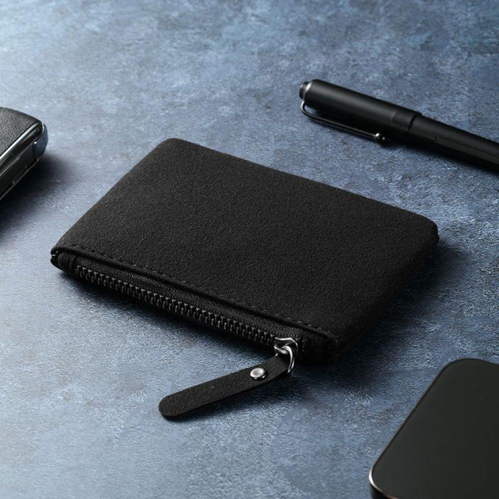 

PU Fashion Mini Wallets Zipper Coin Purses Durable Card Holder Simple Money Bag Colorful Change Pouch Women Men чорний